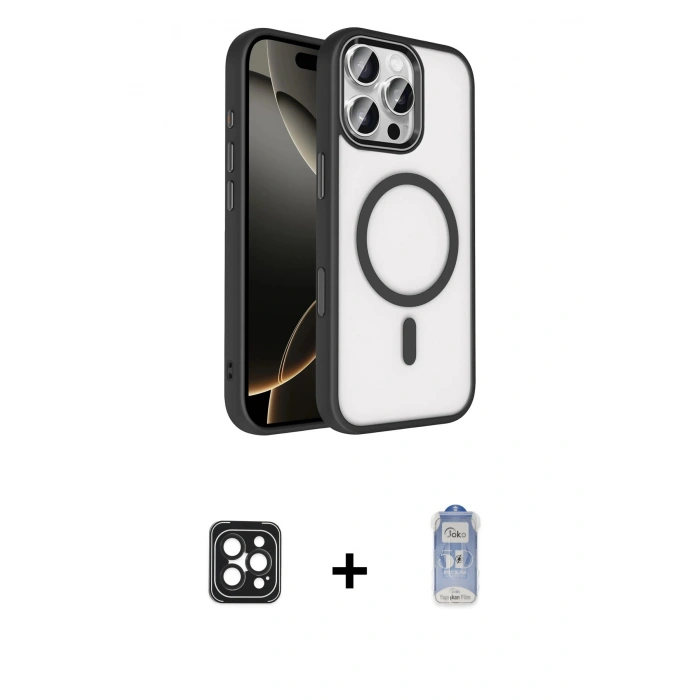 MARSİLYAN™- iPhone 16 Pro Max Kılıf Kıvılcım Prime - Siyah Joko Magic 5D Cam + PVD Metal Kamera Lens - SH