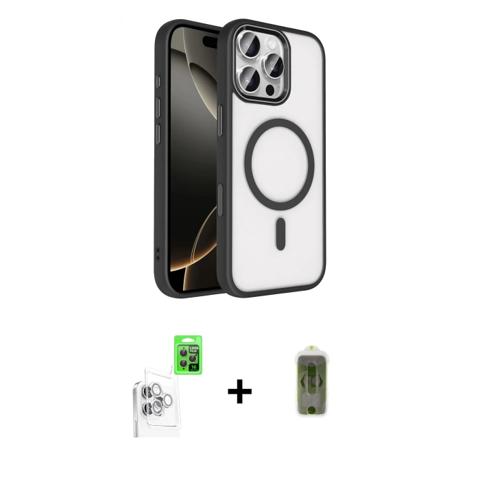 MARSİLYAN™- iPhone 16 Pro Max Kılıf Kıvılcım Prime - Siyah Joko Magic 5D Hayalet Cam + Raze Metal Kamera Lens - BZ