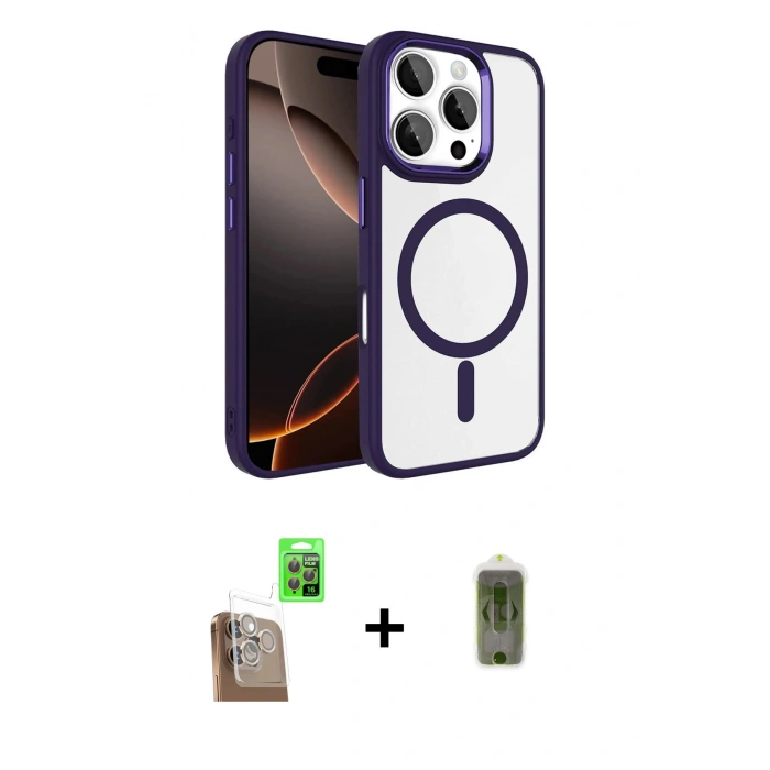 MARSİLYAN™- iPhone 16 Pro Max Kılıf Kıvılcım Prime - Siyah Joko Magic 5D Hayalet Cam + Raze Metal Kamera Lens - CLTM