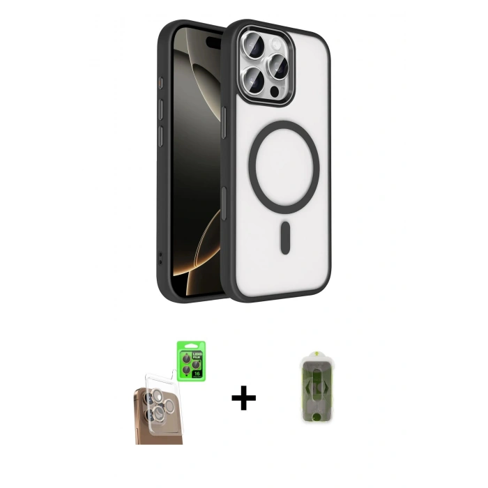 MARSİLYAN™- iPhone 16 Pro Max Kılıf Kıvılcım Prime - Siyah Joko Magic 5D Hayalet Cam + Raze Metal Kamera Lens - CLTM