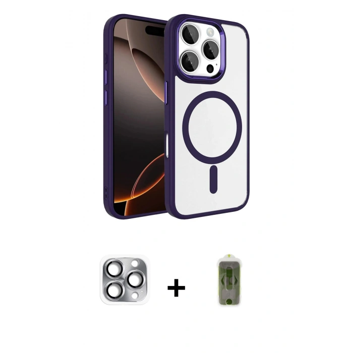 MARSİLYAN™- iPhone 16 Pro Max Kılıf Kıvılcım Prime - Siyah Joko Magic 5D Hayalet Cam + Pers Alüminyum Kamera Lens - GI