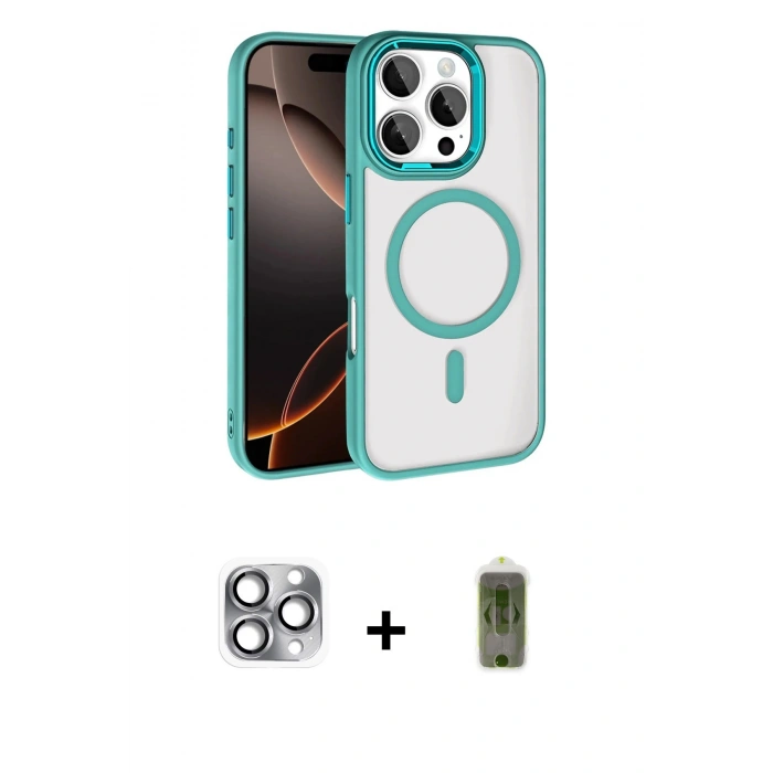 MARSİLYAN™- iPhone 16 Pro Max Kılıf Kıvılcım Prime - Siyah Joko Magic 5D Hayalet Cam + Pers Alüminyum Kamera Lens - GI