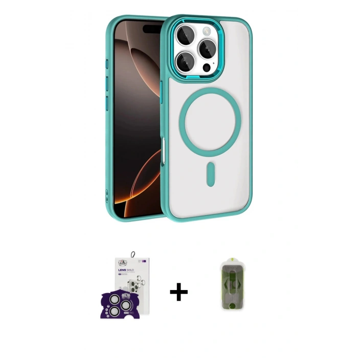 MARSİLYAN™- iPhone 16 Pro Max Kılıf Kıvılcım Prime - Siyah Joko Magic 5D Hayalet Cam + Gümüş Bilvis Titan Kamera Lens