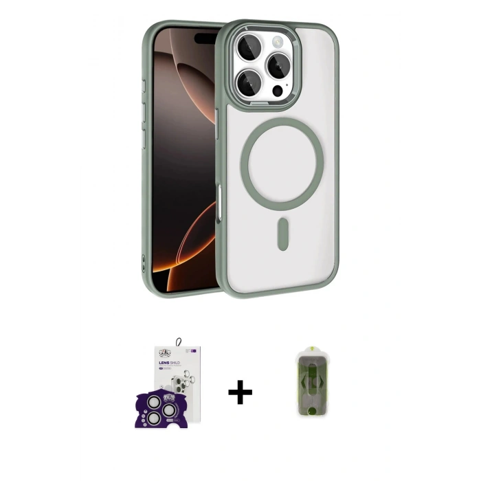 MARSİLYAN™- iPhone 16 Pro Max Kılıf Kıvılcım Prime - Siyah Joko Magic 5D Hayalet Cam + Gümüş Bilvis Titan Kamera Lens