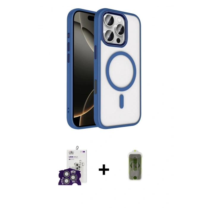 MARSİLYAN™- iPhone 16 Pro Max Kılıf Kıvılcım Prime - Siyah Joko Magic 5D Hayalet Cam + Gümüş Bilvis Titan Kamera Lens