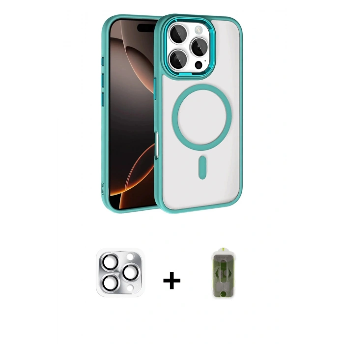 MARSİLYAN™- iPhone 16 Pro Max Kılıf Kıvılcım Prime - Siyah Joko Magic 5D Hayalet Cam + Pers Alüminyum Kamera Lens - GS