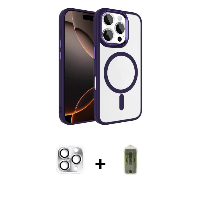 MARSİLYAN™- iPhone 16 Pro Max Kılıf Kıvılcım Prime - Siyah Joko Magic 5D Hayalet Cam + Pers Alüminyum Kamera Lens - GS