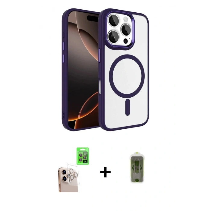 MARSİLYAN™- iPhone 16 Pro Max Kılıf Kıvılcım Prime - Siyah Joko Magic 5D Hayalet Cam + Raze Metal Kamera Lens - NLGY