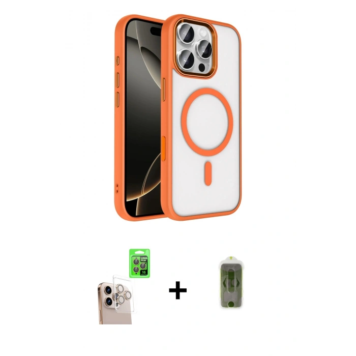 MARSİLYAN™- iPhone 16 Pro Max Kılıf Kıvılcım Prime - Siyah Joko Magic 5D Hayalet Cam + Raze Metal Kamera Lens - NLGY