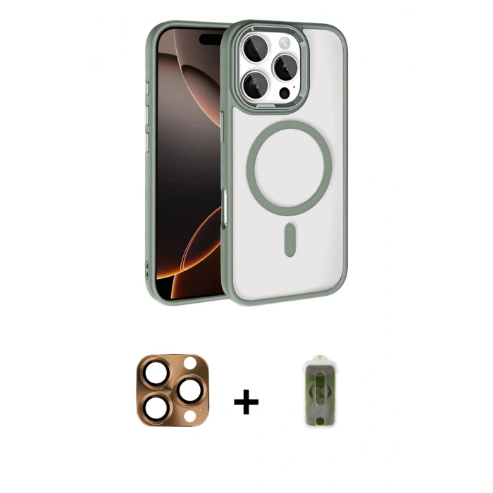 MARSİLYAN™- iPhone 16 Pro Max Kılıf Kıvılcım Prime - Siyah Joko Magic 5D Hayalet Cam + Pers Alüminyum Kamera Lens - CLTM