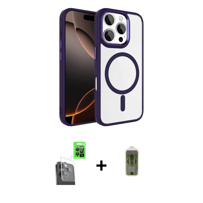 MARSİLYAN™- iPhone 16 Pro Max Kılıf Kıvılcım Prime - Siyah Joko Magic 5D Hayalet Cam + Raze Metal Kamera Lens - SH