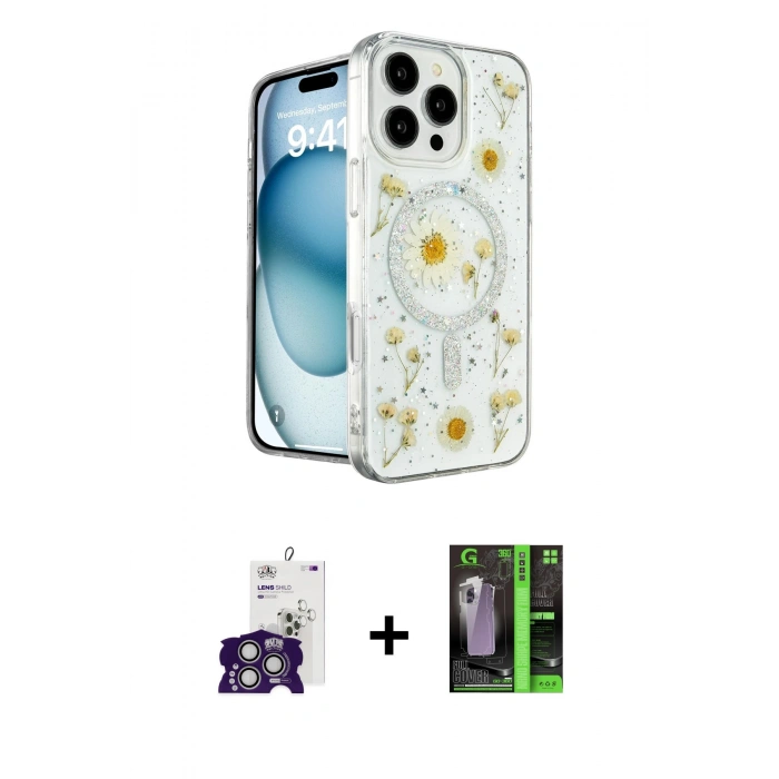 MARSİLYAN™- iPhone 16 Pro Max Kılıf Kozmos Doku - Şeffaf 360 Full Body Arka Koruyucu + Bilvis Titan Kamera Lens - GS