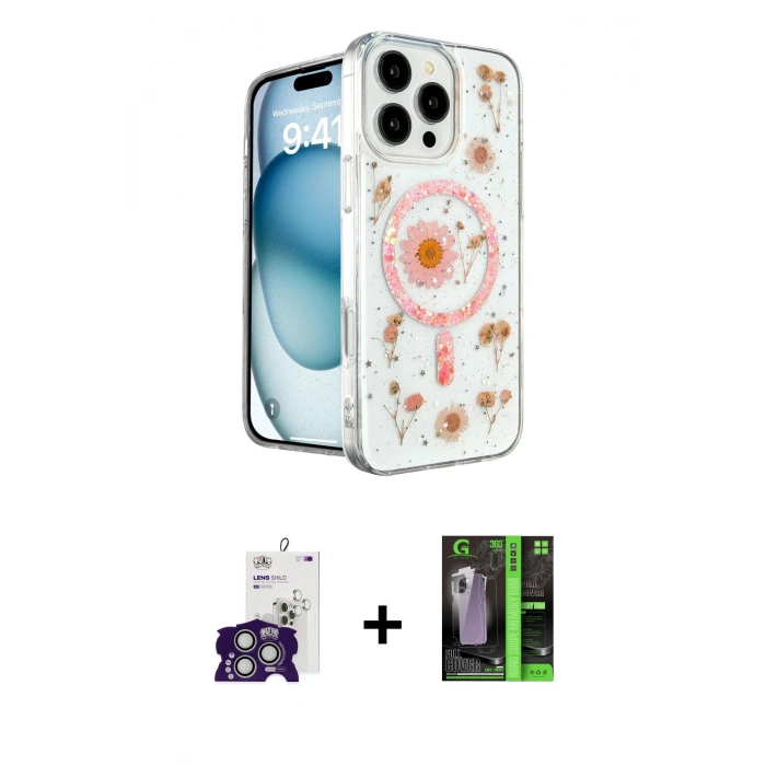 MARSİLYAN™- iPhone 16 Pro Max Kılıf Kozmos Doku - Şeffaf 360 Full Body Arka Koruyucu + Bilvis Titan Kamera Lens - GS