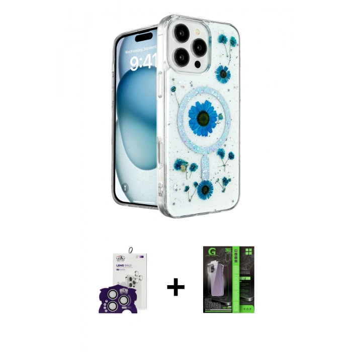 MARSİLYAN™- iPhone 16 Pro Max Kılıf Kozmos Doku - Şeffaf 360 Full Body Arka Koruyucu + Bilvis Titan Kamera Lens - GS