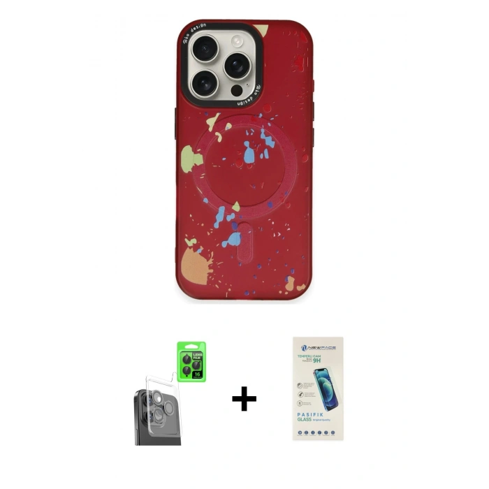 MARSİLYAN™- iPhone 16 Pro Max Kılıf Kozmos Doku - Şeffaf Pasifik Cam Ekran Koruyucu + Raze Metal Kamera Lens - SH