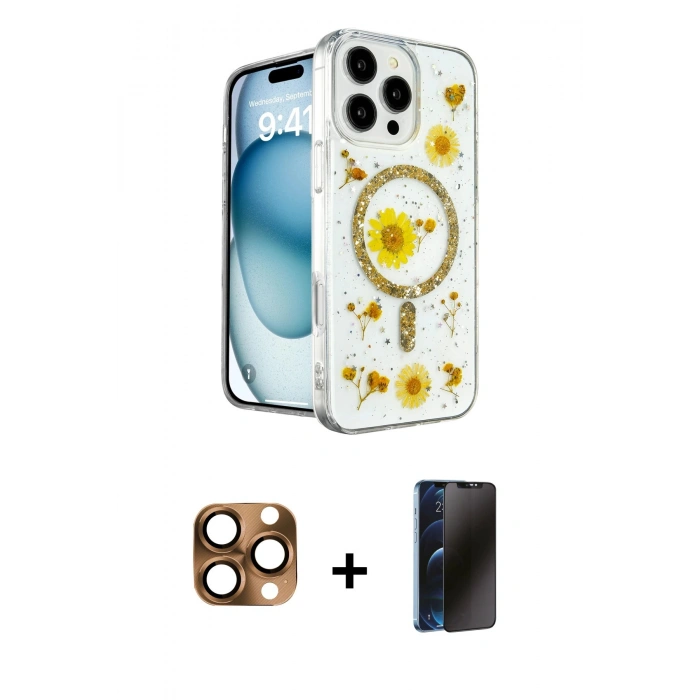 MARSİLYAN™- iPhone 16 Pro Max Kılıf Kozmos Doku - Siyah 3D Antistatik Hayalet Cam Ekran Koruyucu + Pers Alüminyum Kamera Lens - CLTM
