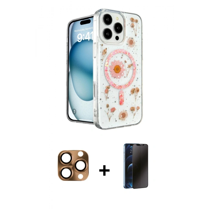 MARSİLYAN™- iPhone 16 Pro Max Kılıf Kozmos Doku - Siyah 3D Antistatik Hayalet Cam Ekran Koruyucu + Pers Alüminyum Kamera Lens - CLTM