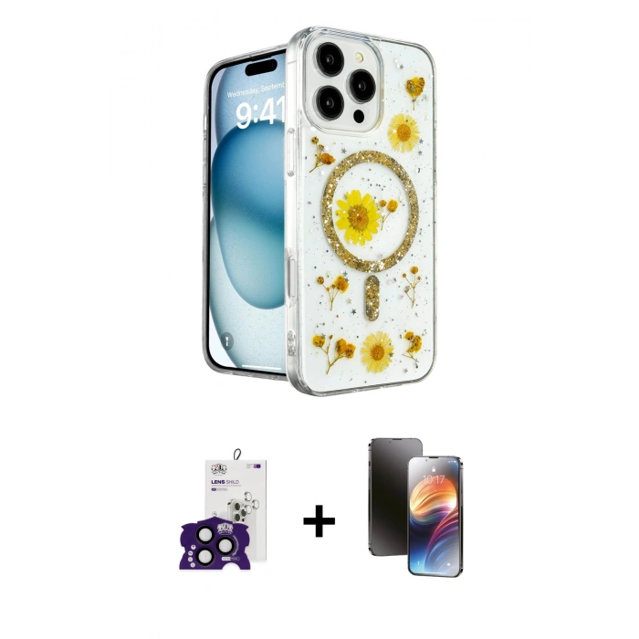 MARSİLYAN™- iPhone 16 Pro Max Kılıf Kozmos Doku - Siyah 3D Antistatik Mat Seramik Nano Ekran Koruyucu + Bilvis Titan Kamera Lens - SH