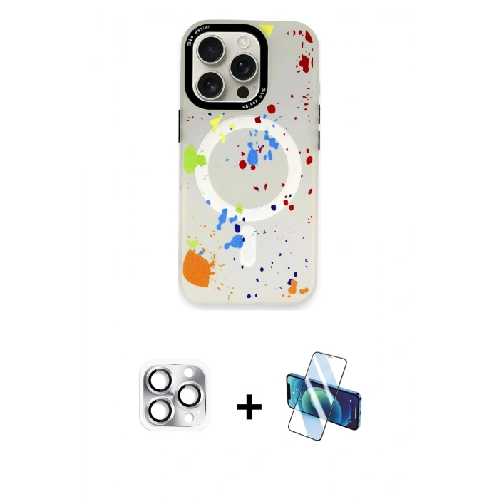 MARSİLYAN™- iPhone 16 Pro Max Kılıf Kozmos Doku - Siyah 3D Antistatik Seramik Nano Ekran Koruyucu + Pers Alüminyum Kamera Lens - GS