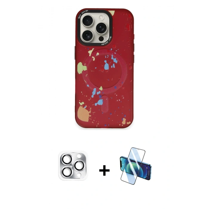 MARSİLYAN™- iPhone 16 Pro Max Kılıf Kozmos Doku - Siyah 3D Antistatik Seramik Nano Ekran Koruyucu + Pers Alüminyum Kamera Lens - GS