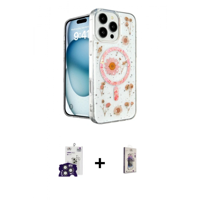 MARSİLYAN™- iPhone 16 Pro Max Kılıf Kozmos Doku - Siyah Bilvis 3D Cam Ekran Koruyucu + Bilvis Titan Kamera Lens - TMGI