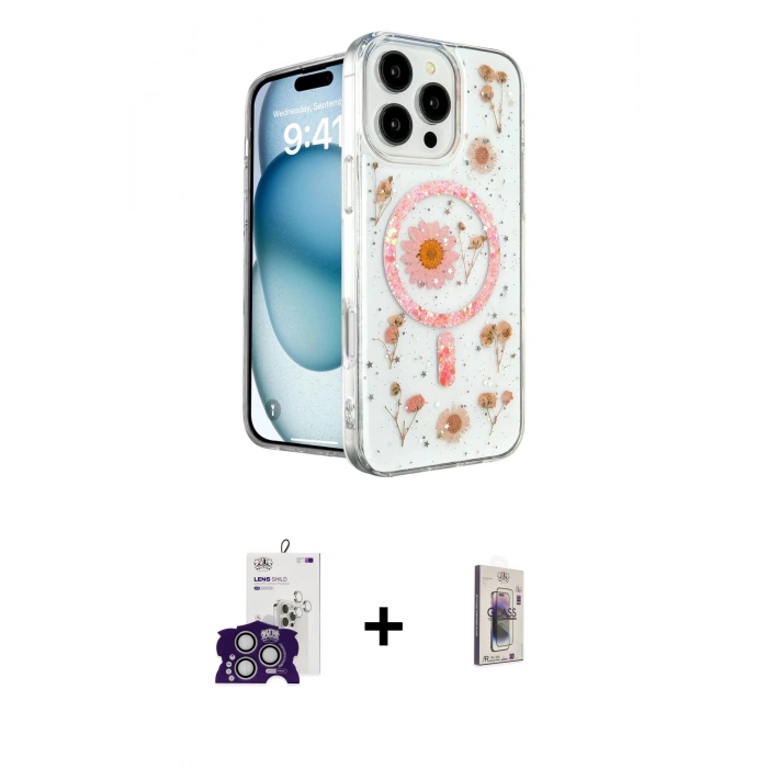 MARSİLYAN™- iPhone 16 Pro Max Kılıf Kozmos Doku - Siyah Bilvis 3D Cam Ekran Koruyucu + Bilvis Titan Kamera Lens - GS