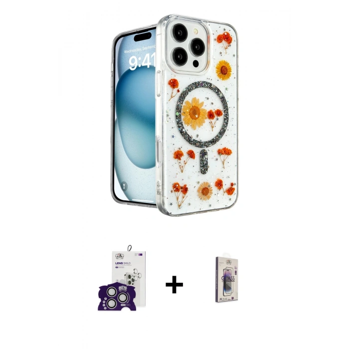MARSİLYAN™- iPhone 16 Pro Max Kılıf Kozmos Doku - Siyah Bilvis 3D Cam Ekran Koruyucu + Bilvis Titan Kamera Lens - GS