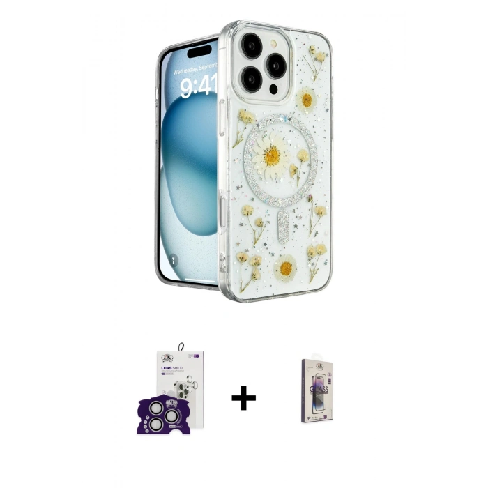 MARSİLYAN™- iPhone 16 Pro Max Kılıf Kozmos Doku - Siyah Bilvis 3D Cam Ekran Koruyucu + Bilvis Titan Kamera Lens - GS