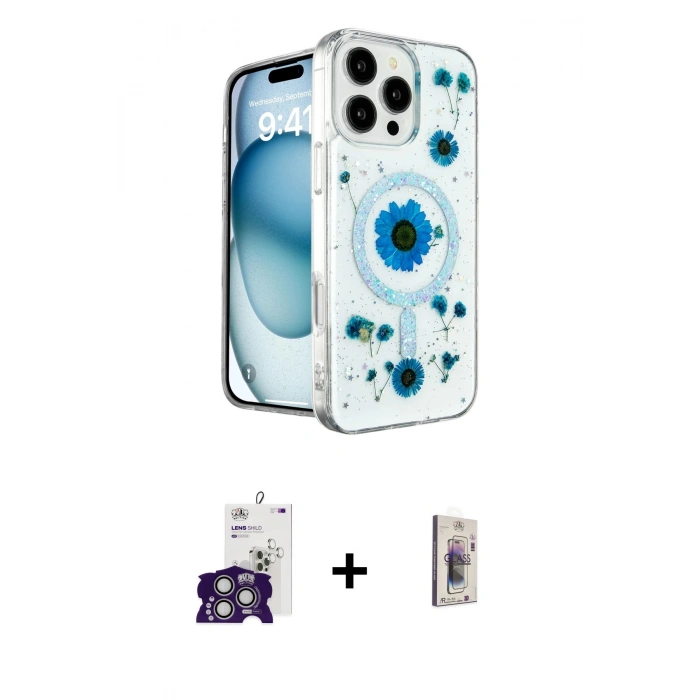 MARSİLYAN™- iPhone 16 Pro Max Kılıf Kozmos Doku - Siyah Bilvis 3D Cam Ekran Koruyucu + Bilvis Titan Kamera Lens - GS