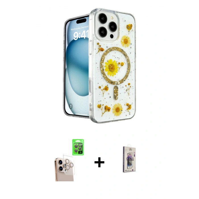 MARSİLYAN™- iPhone 16 Pro Max Kılıf Kozmos Doku - Siyah Bilvis 3D Cam Ekran Koruyucu + Raze Metal Kamera Lens - NLGY