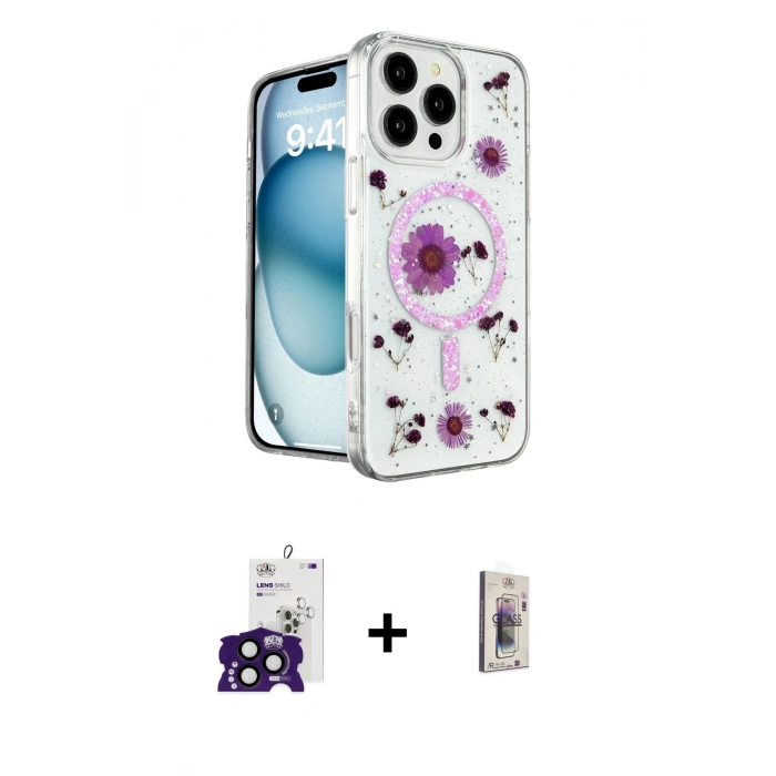 MARSİLYAN™- iPhone 16 Pro Max Kılıf Kozmos Doku - Siyah Bilvis 3D Cam Ekran Koruyucu + Bilvis Titan Kamera Lens - SH