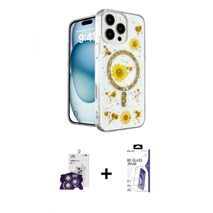 MARSİLYAN™- iPhone 16 Pro Max Kılıf Kozmos Doku - Siyah Bilvis 3X AR HD Cam Ekran Koruyucu + Bilvis Titan Kamera Lens - GS