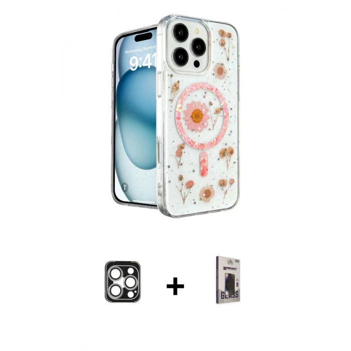 MARSİLYAN™- iPhone 16 Pro Max Kılıf Kozmos Doku - Siyah Bilvis Hayalet Cam Ekran Koruyucu + PVD Metal Kamera Lens - GS