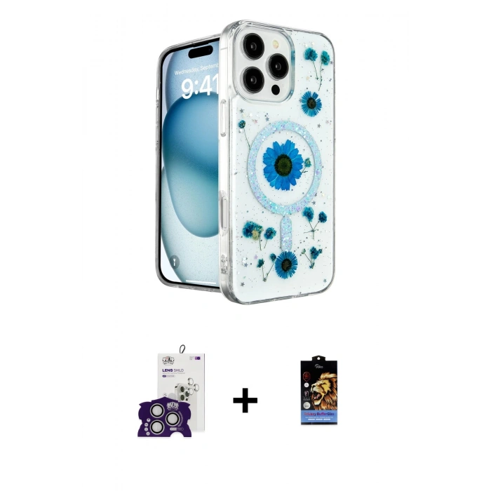 MARSİLYAN™- iPhone 16 Pro Max Kılıf Kozmos Doku - Siyah Buffer Hayalet Cam Ekran Koruyucu + Bilvis Titan Kamera Lens - GS