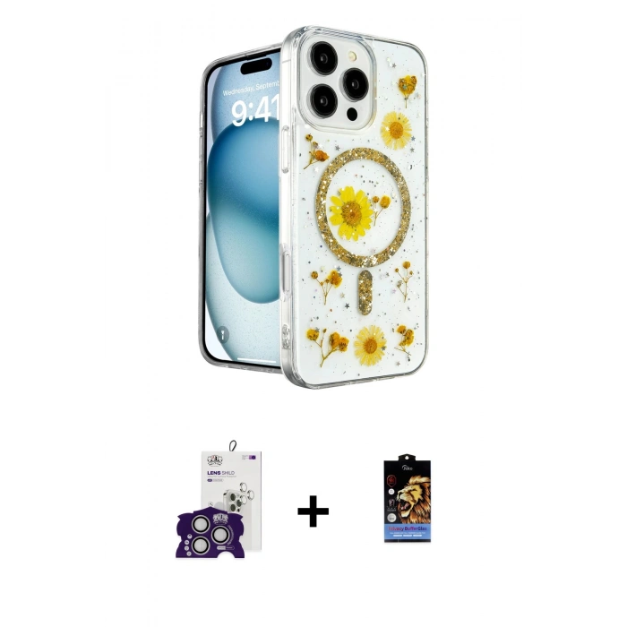 MARSİLYAN™- iPhone 16 Pro Max Kılıf Kozmos Doku - Siyah Buffer Hayalet Cam Ekran Koruyucu + Bilvis Titan Kamera Lens - GS