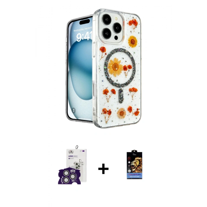 MARSİLYAN™- iPhone 16 Pro Max Kılıf Kozmos Doku - Siyah Buffer Hayalet Cam Ekran Koruyucu + Bilvis Titan Kamera Lens - GS