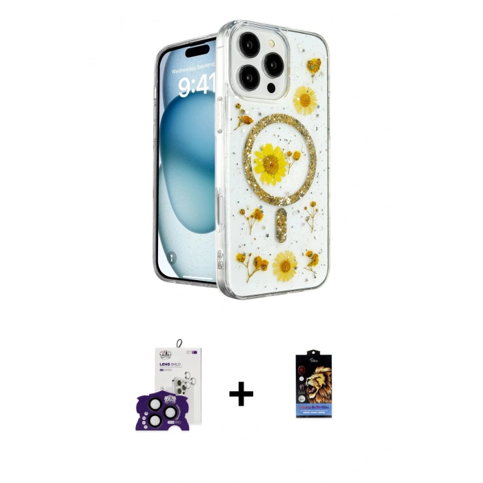 MARSİLYAN™- iPhone 16 Pro Max Kılıf Kozmos Doku - Siyah Buffer Hayalet Cam Ekran Koruyucu + Bilvis Titan Kamera Lens - SH