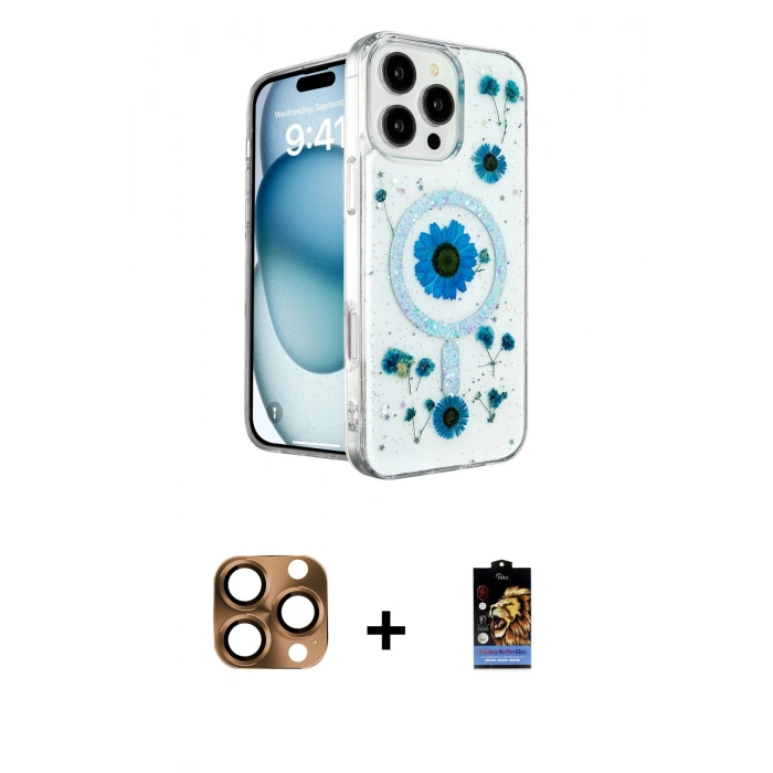 MARSİLYAN™- iPhone 16 Pro Max Kılıf Kozmos Doku - Siyah Buffer Hayalet Cam Ekran Koruyucu + Pers Alüminyum Kamera Lens - CLTM
