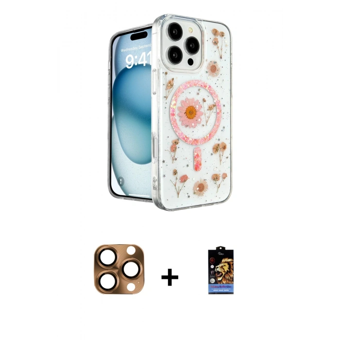 MARSİLYAN™- iPhone 16 Pro Max Kılıf Kozmos Doku - Siyah Buffer Hayalet Cam Ekran Koruyucu + Pers Alüminyum Kamera Lens - CLTM