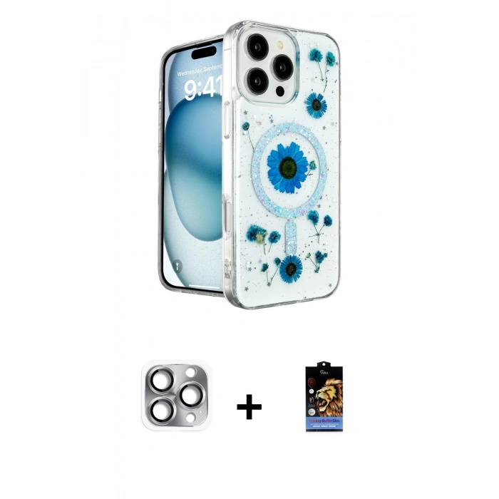 MARSİLYAN™- iPhone 16 Pro Max Kılıf Kozmos Doku - Siyah Buffer Hayalet Cam Ekran Koruyucu + Pers Alüminyum Kamera Lens - GI