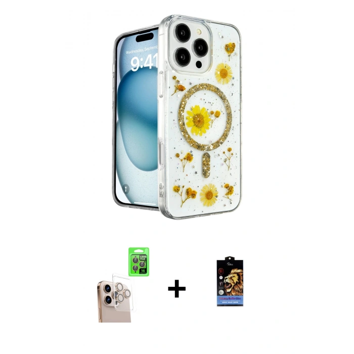 MARSİLYAN™- iPhone 16 Pro Max Kılıf Kozmos Doku - Siyah Buffer Hayalet Cam Ekran Koruyucu + Raze Metal Kamera Lens - NLGY