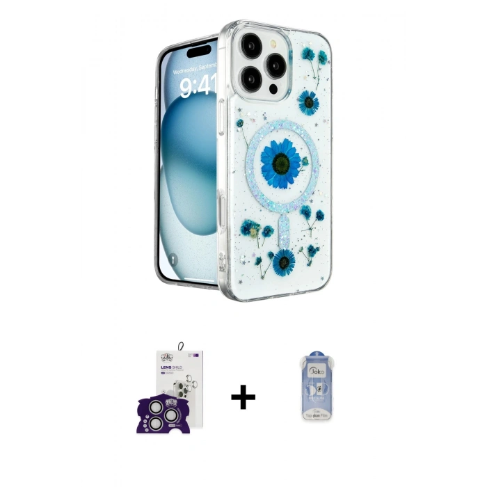 MARSİLYAN™- iPhone 16 Pro Max Kılıf Kozmos Doku - Siyah Joko Magic 5D Cam + Bilvis Titan Kamera Lens - GS