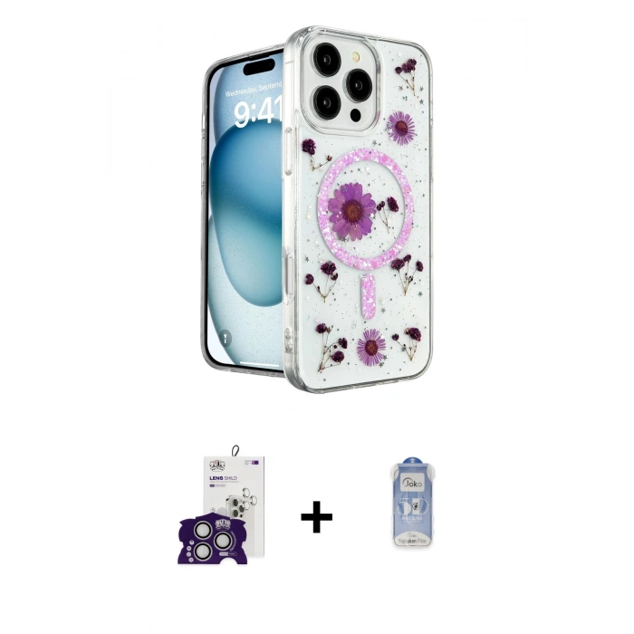 MARSİLYAN™- iPhone 16 Pro Max Kılıf Kozmos Doku - Siyah Joko Magic 5D Cam + Bilvis Titan Kamera Lens - GS