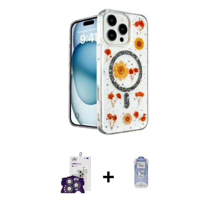 MARSİLYAN™- iPhone 16 Pro Max Kılıf Kozmos Doku - Siyah Joko Magic 5D Cam + Bilvis Titan Kamera Lens - GS