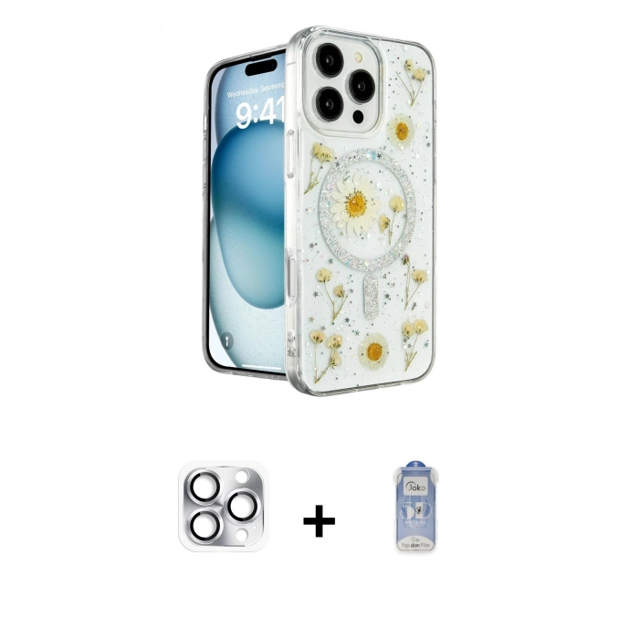 MARSİLYAN™- iPhone 16 Pro Max Kılıf Kozmos Doku - Siyah Joko Magic 5D Cam + Pers Alüminyum Kamera Lens - GS