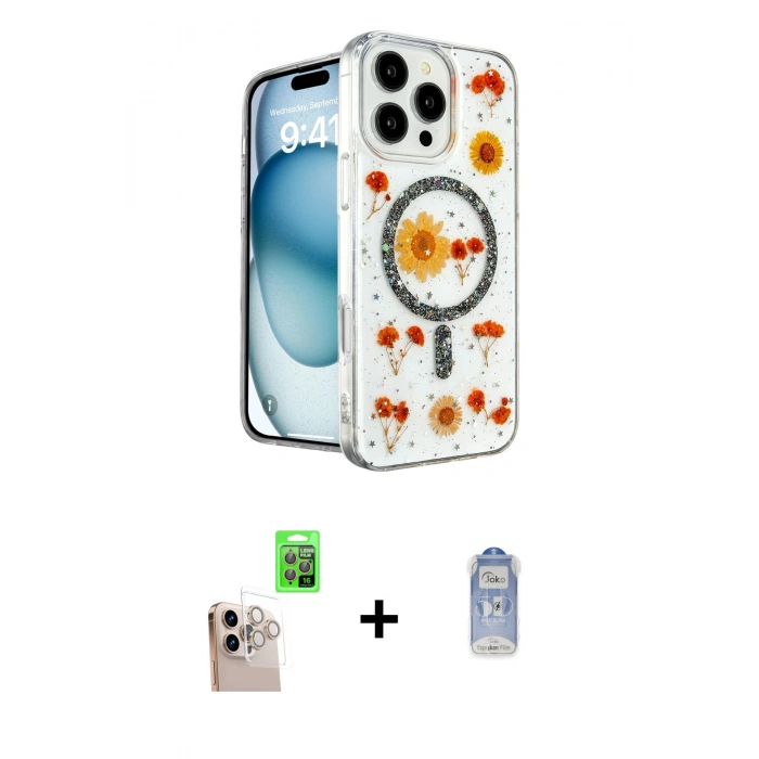 MARSİLYAN™- iPhone 16 Pro Max Kılıf Kozmos Doku - Siyah Joko Magic 5D Cam + Raze Metal Kamera Lens - NLGY