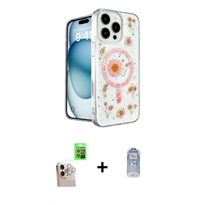 MARSİLYAN™- iPhone 16 Pro Max Kılıf Kozmos Doku - Siyah Joko Magic 5D Cam + Raze Metal Kamera Lens - NLGY