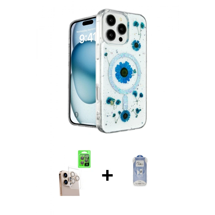 MARSİLYAN™- iPhone 16 Pro Max Kılıf Kozmos Doku - Siyah Joko Magic 5D Cam + Raze Metal Kamera Lens - NLGY