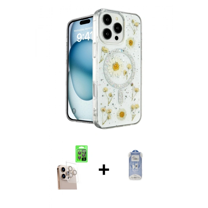 MARSİLYAN™- iPhone 16 Pro Max Kılıf Kozmos Doku - Siyah Joko Magic 5D Cam + Raze Metal Kamera Lens - NLGY