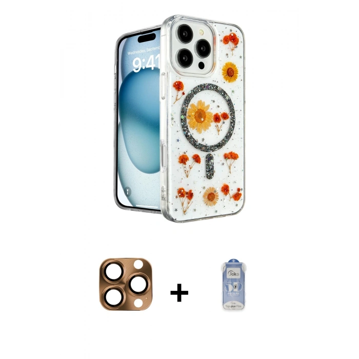 MARSİLYAN™- iPhone 16 Pro Max Kılıf Kozmos Doku - Siyah Joko Magic 5D Cam + Pers Alüminyum Kamera Lens - CLTM